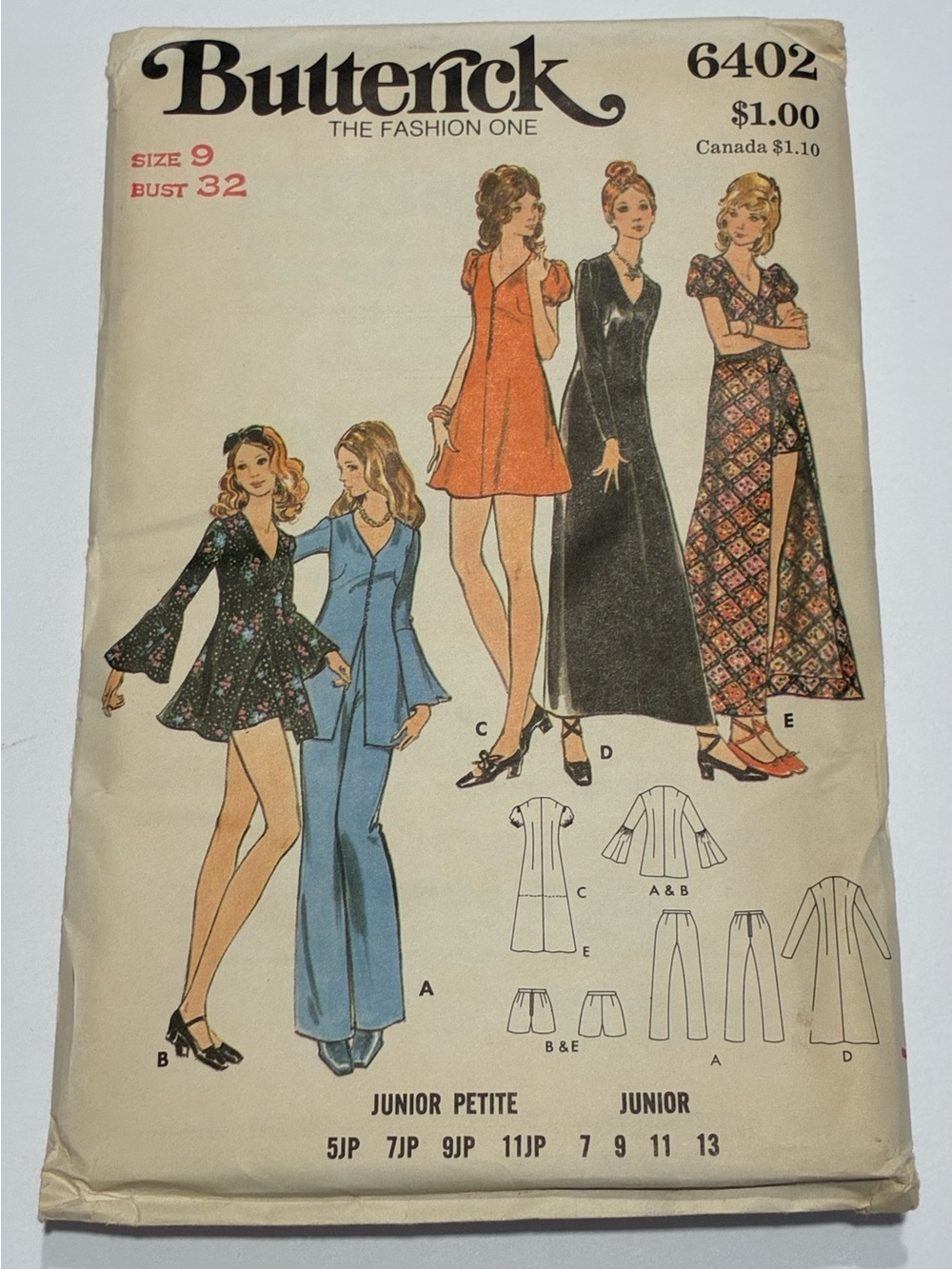Vintage Butterick 6402 UNCUT Factory Fold 1970s Sewing Pattern - Picture 1 of 10